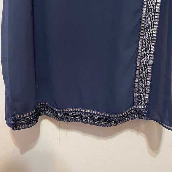 Dressbarn Navy Sleeveless Shift Dress With Metallic Trim 100% Polyester Size 6 - Picture 4 of 6